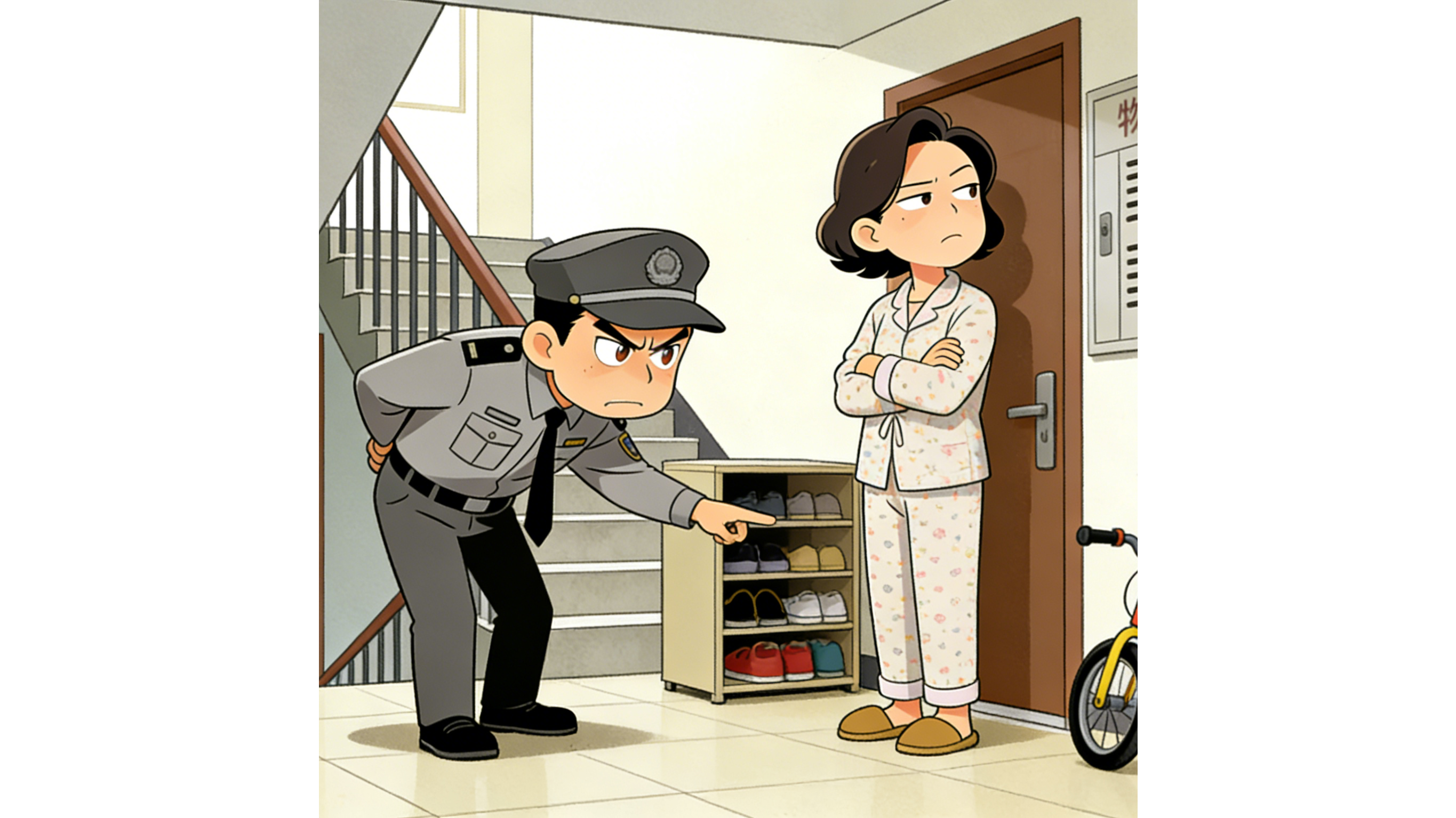 物业劝阻业主楼道堆放杂物行为-ai生成